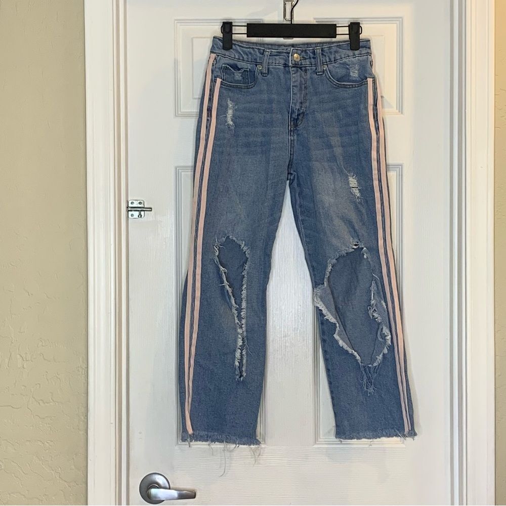 Wild Fable High Rise Kick Flare Distressed Pink Side Stripe Jeans Size 2